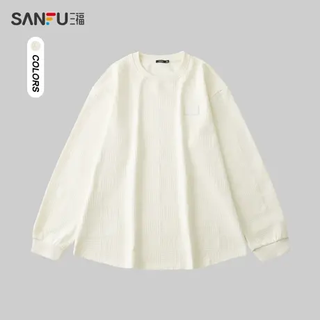 三福2024春季男士几何肌理长T恤 户外时尚圆领上衣男482326商品大图