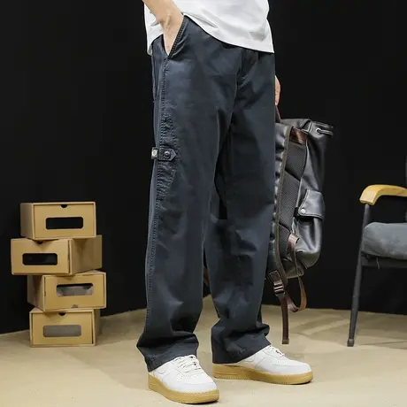 直筒休闲裤男春季2024新款潮牌宽松大码男士工装裤子春秋纯棉青年商品大图