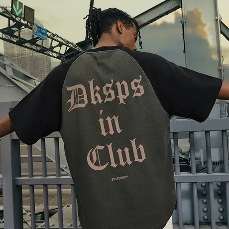 撞色华夫格高街美式插肩短袖拼接T恤男潮牌宽松潮流半截袖夏季潮商品大图