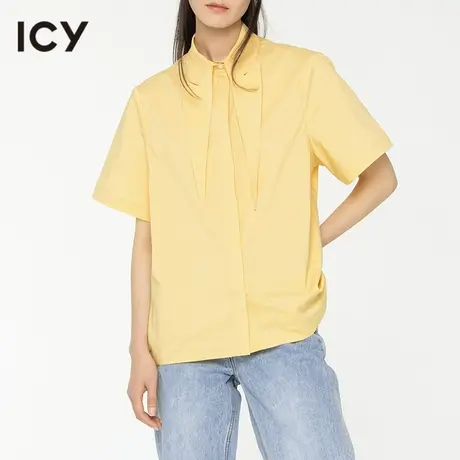icy女装设计新款街头风中性西装领短袖衬衫女个性尖领直筒上衣商品大图