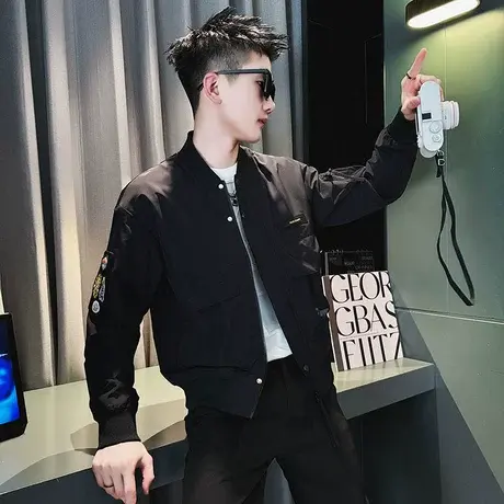 棒球服外套男春季个性贴布机车服男装褂子爆款百搭痞帅夹克上衣潮商品大图