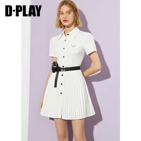 DPLAY德帕拉夏季新款气质白ol风短袖西装连衣裙百褶小个子裙商品大图