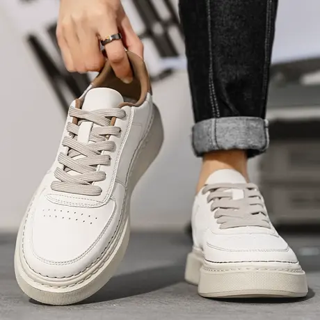 小白男鞋春秋款2024新款男士休闲皮鞋潮牌高级感运动厚底板鞋潮鞋商品大图