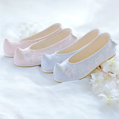 如梦霓裳原创汉服女中国风绣花鞋弓鞋翘头履布鞋夏小鹿平底现货商品大图