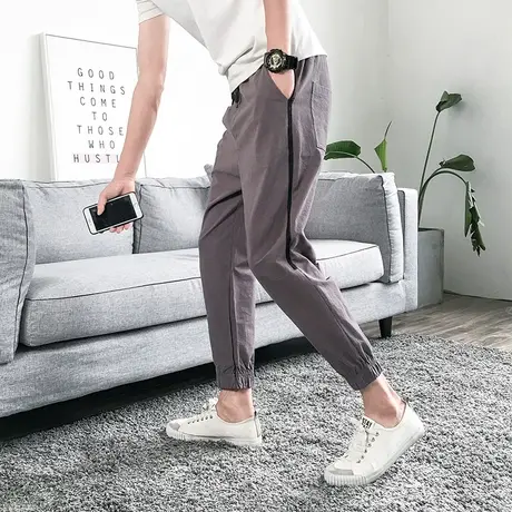 哈伦裤男裤子亚麻九分裤休闲裤夏季韩版束脚港风潮流八分宽松运动商品大图