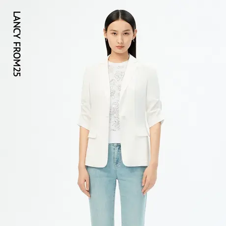 LANCY/悦朗姿夏季新款薄款白色五分袖西装外套女收腰显瘦图片