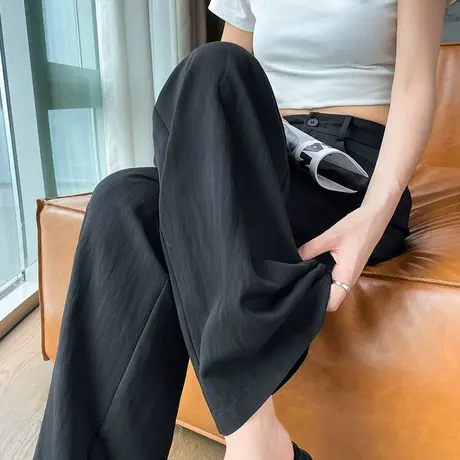 黑色阔腿裤女春夏季2024新款高腰显瘦休闲百搭小个子直筒山本裤潮商品大图
