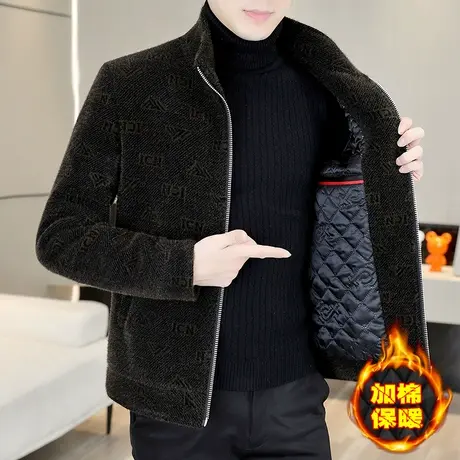 冬季立领毛呢短款大衣男士高级感潮流加棉加厚金貂绒夹克外套上衣商品大图