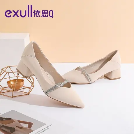 exull/依思Q2024年春秋季粗跟潮流单鞋英伦风新款时尚女浅口单鞋商品大图