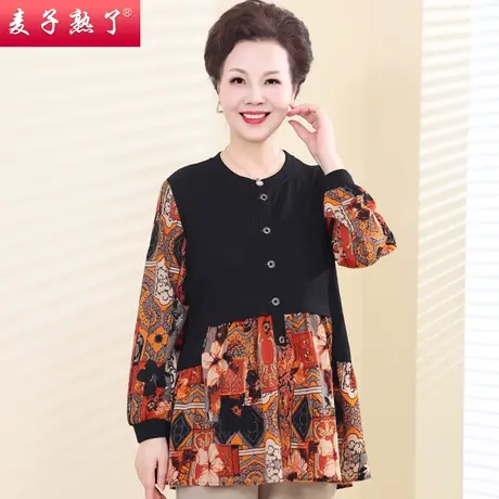 妈妈春装新款T恤小衫长袖洋气上衣夏阔太太高贵奶奶秋中老年女装商品大图