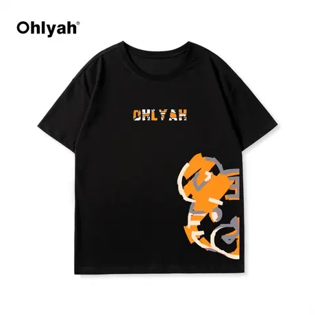 Ohlyah卡通小老虎印花T恤短袖女宽松韩版潮oversize纯棉圆领上衣图片