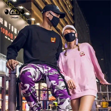 新款卡通小虎小猪卫衣女情侣超火宽松休闲嘻哈潮牌连帽衫oversize商品大图