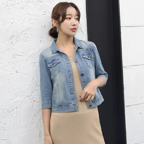 牛仔外套女春夏秋薄短款修身新款显瘦学生七分袖牛仔服大码上衣图片