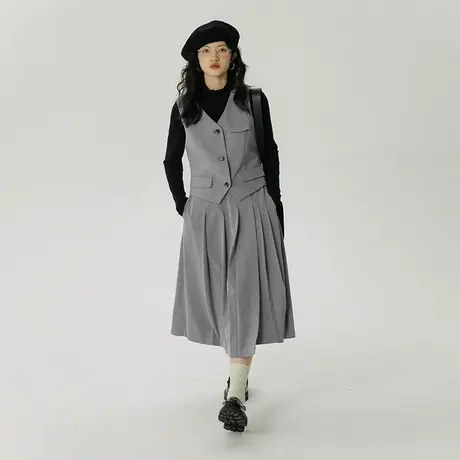 omont蛋挞家 复古灰色西装马甲女新款2023短款叠穿小坎肩短外套商品大图