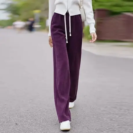 2023新款阔腿裤女高腰显瘦垂感长裤春秋休闲抽绳松紧腰拖地直筒裤图片