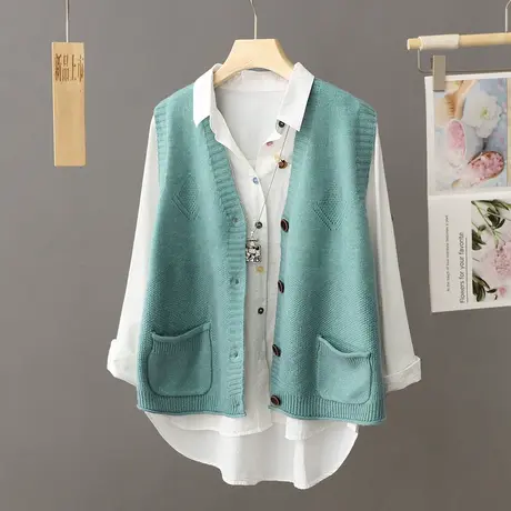 学院风针织马甲背心外套女秋冬外搭毛衣坎肩V领宽松春秋马夹外穿图片