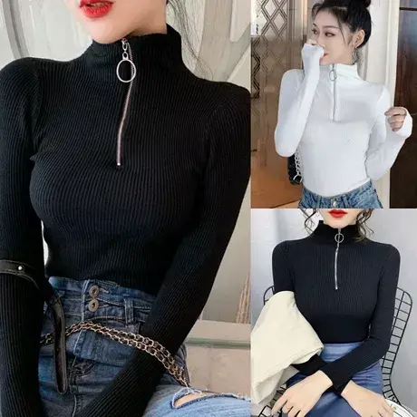 半高领毛衣打底衫女长袖内搭秋冬新款2023洋气上衣修身紧身针织衫商品大图