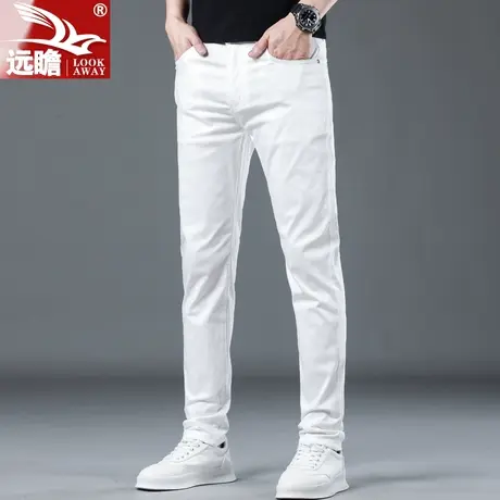 夏天牛仔裤男夏季薄款潮牌直筒修身小脚裤男士白色休闲长裤子男款商品大图