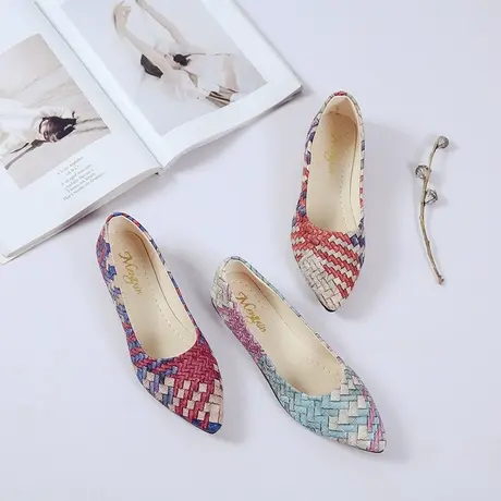 2023韩版春夏季新款尖头平底鞋女单鞋平跟浅口四季鞋简约拼色女鞋商品大图