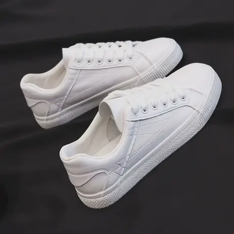 米色鞋子女2023秋季新款小白鞋百搭韩版皮面低帮休闲鞋ins学生鞋商品大图