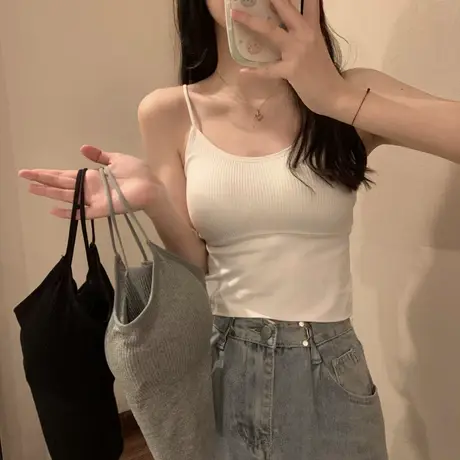 春夏带胸垫打底小吊带背心女装甜辣内搭外穿美背短款纯欲辣妹上衣商品大图