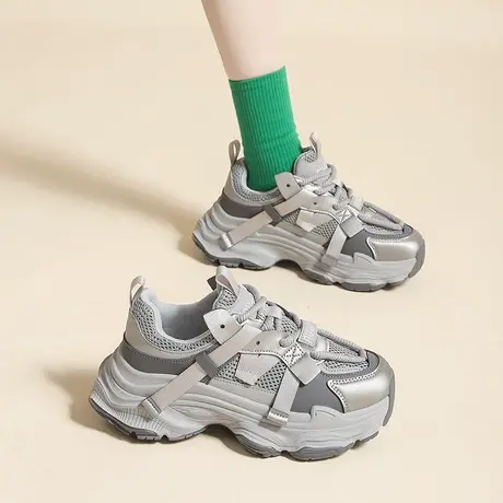 永希炸街显脚小厚底老爹鞋女2024年新款春秋季款白色休闲运动鞋女图片