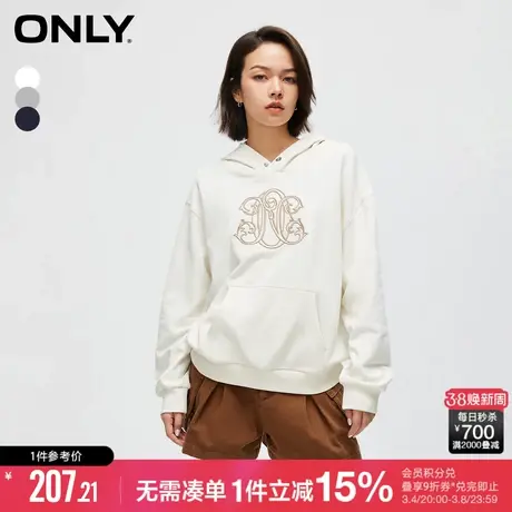 ONLY秋季时尚休闲宽松刺绣拼接连帽长袖卫衣女|12349S010图片
