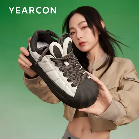 意尔康多巴胺风板鞋2025新款春春季兔耳朵厚底休闲鞋子小众运动鞋图片