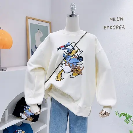 2022秋冬季款摇粒绒上衣韩版减龄休闲加绒加厚长袖圆领卫衣大码商品大图