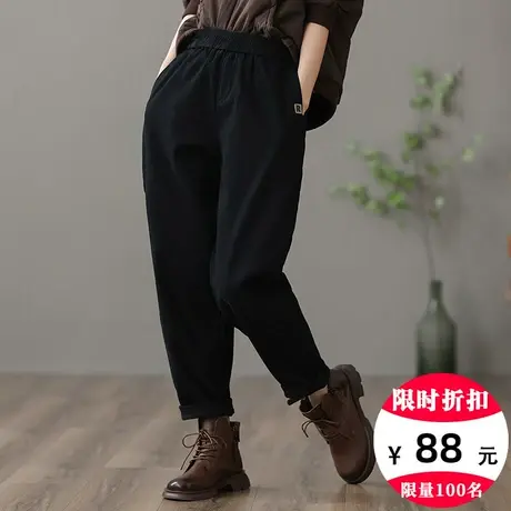 dza 高腰显瘦直筒工装加绒裤子女冬宽松阔腿裤休闲百搭加厚哈伦裤图片