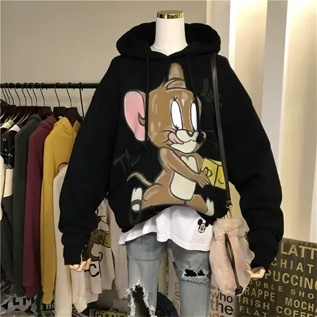 卫衣女春秋薄款2022秋冬新款韩版ins潮慵懒风bf宽松大码连帽外套商品大图