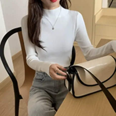 2023年早春秋冬季新款内搭半高领辣妹打底小衫白色长袖t恤女上衣商品大图