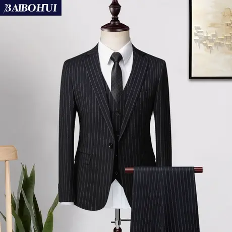 西服套装男士外套韩版修身新郎结婚礼服条纹休闲小西装男单件上衣商品大图
