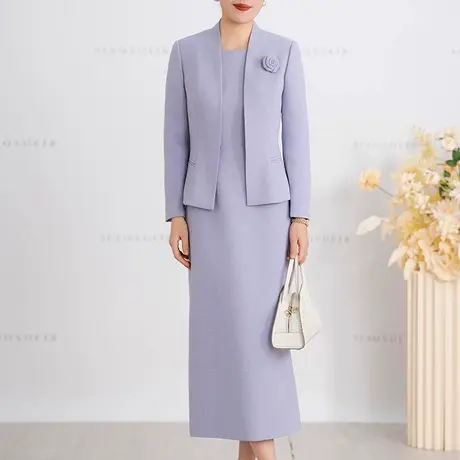 紫色职业西装套装女2025春季新款气质优雅通勤修身连衣裙两件套裙图片