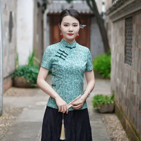 筠雅夏季新款中国风古典唐装上衣女修身显瘦夏日新中式穿搭24J216商品大图