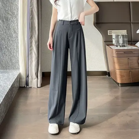 时尚休闲西裤2025年夏季新款女高腰显瘦宽松阔腿百搭通勤长裤图片