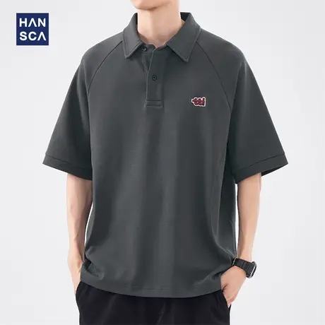 hansca高端重磅polo衫男士短袖夏季潮牌宽松休闲透气半袖翻领t恤商品大图