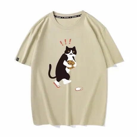 秀洛日系小偷鱼黑猫男女同款T恤纯棉宽松圆领夏季新款短袖T恤打底商品大图