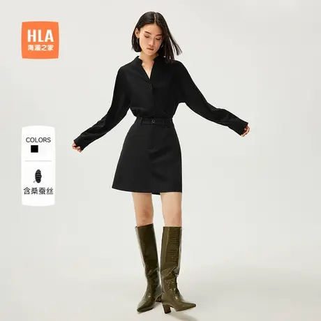 【含桑蚕丝】HLA/海澜之家宽松长袖白衬衫秋新款V领休闲衬衣女装商品大图