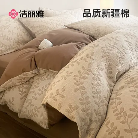 洁丽雅双层纱加厚磨毛四件套纯棉全棉被套床单床笠款床上用品冬季商品大图