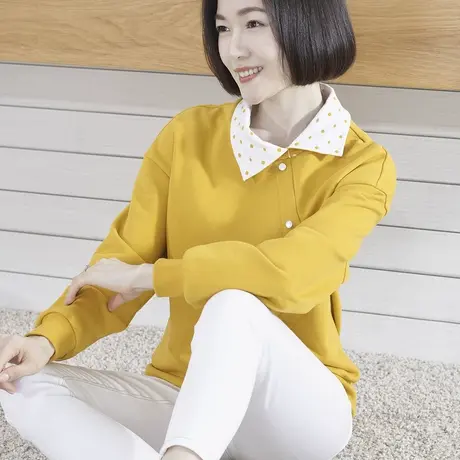 2023新款冬季洋气上衣女宽松胖MM中年妈妈长袖斜翻领卫衣女装大码图片