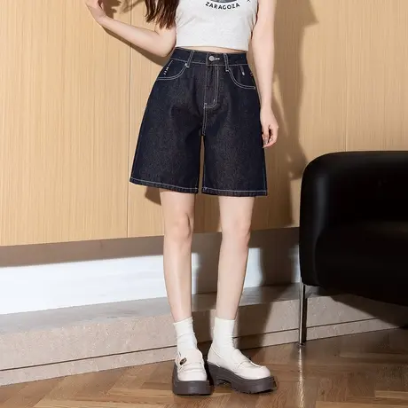 唐狮春夏季新款牛仔短裤女高腰显瘦直筒原色百搭五分裤子女图片