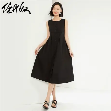 佐丹奴裙子女装纯棉彩牛梭织绑带收腰圆领背心连衣裙 05464326商品大图