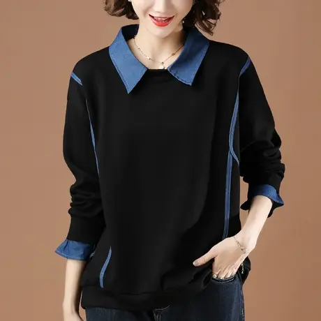 卫衣女春秋新款加肥加大码女装宽松中年妈妈百搭休闲套头显瘦上衣商品大图