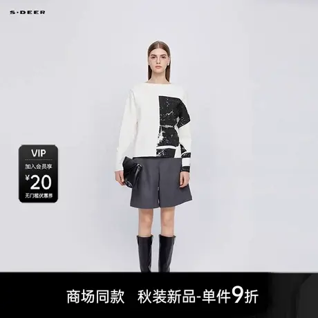 【商场同款】sdeer圣迪奥时尚圆领撞色印花宽松长袖T恤S25380207商品大图