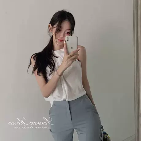 现货 Onoev 简约雅致 拧结挂脖设计无袖通勤轻熟衬衫图片
