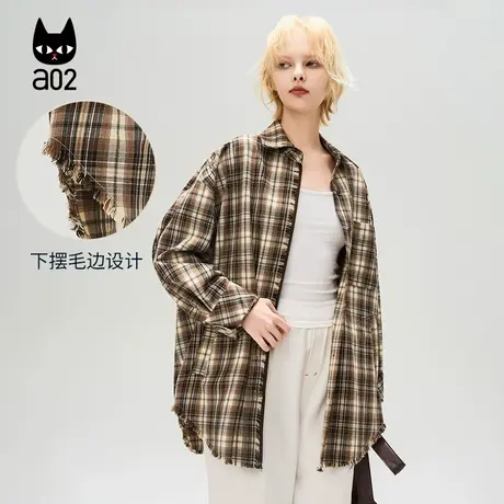 a02【ET自然系列】美拉德风格子衬衣女2025春季新款气质衬衣外套图片