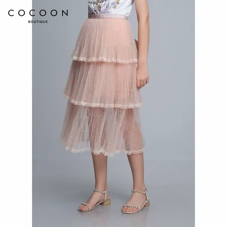 COCOON商场同款2024夏季重工蕾丝刺绣蛋糕裙层叠网纱半身裙女图片