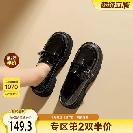 戈美其学院风黑色百搭小皮鞋女舒适春季新款小个子增高厚底乐福鞋图片