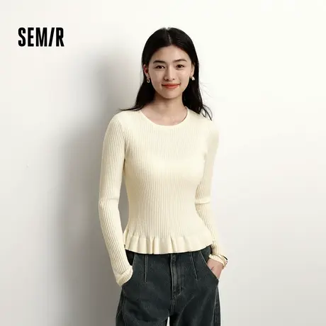 森柔|森马针织衫女冬季花边刺绣紧身2025新款少女感显瘦套头毛衫图片